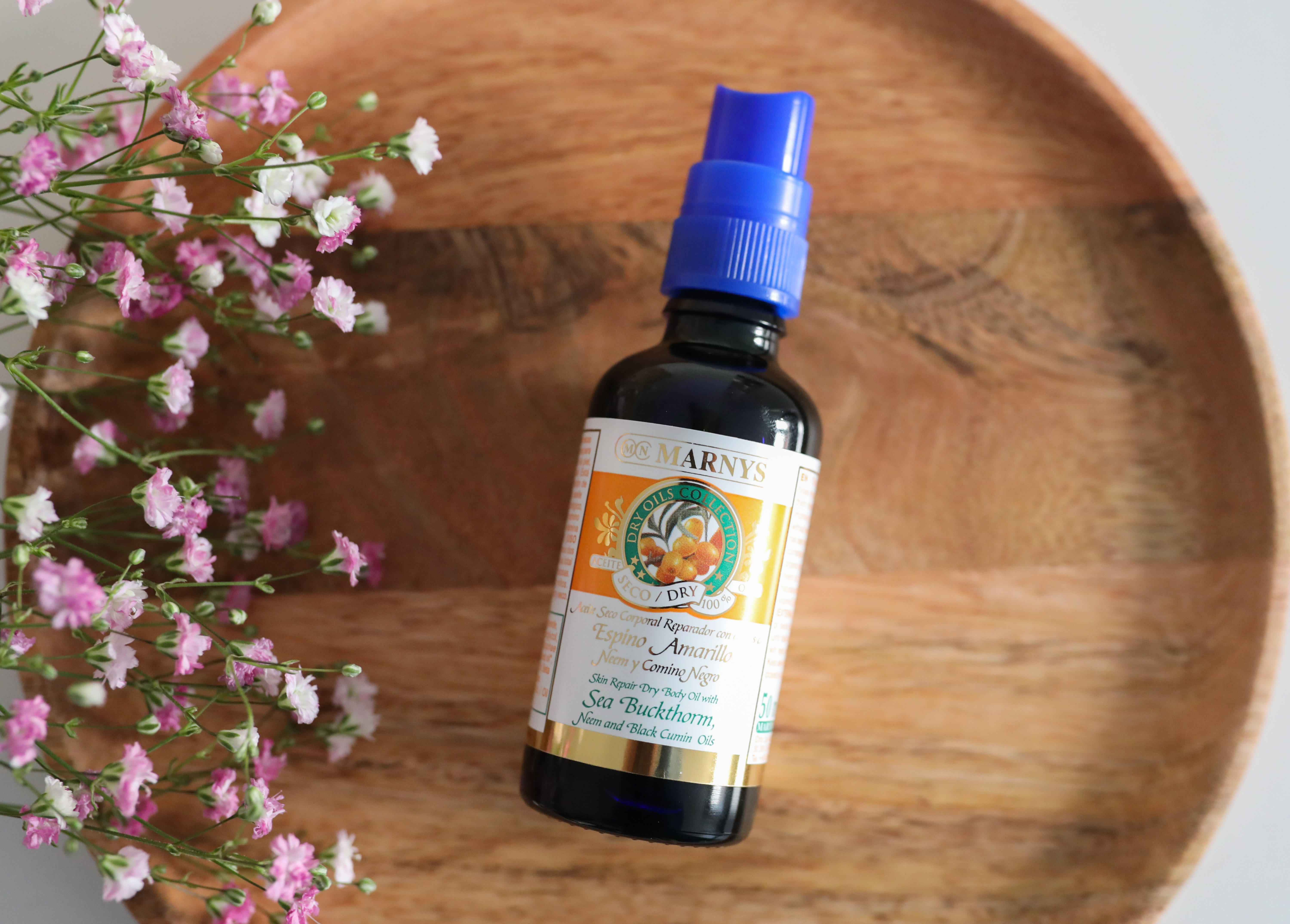 Aceite seco corporal reparador con aceites de Espino Amarillo de Maryns