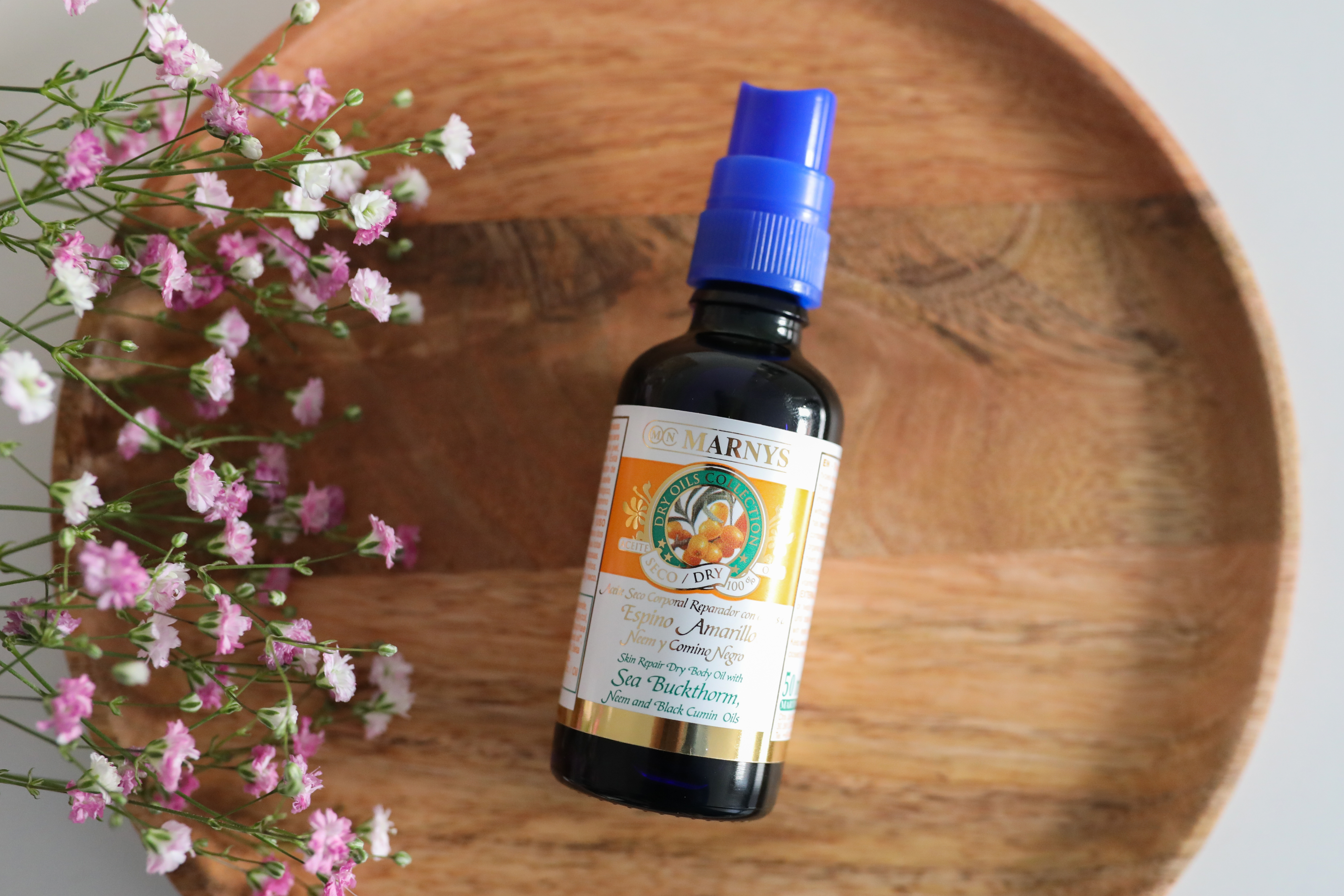Aceite seco corporal reparador con aceites de Espino Amarillo de Maryns